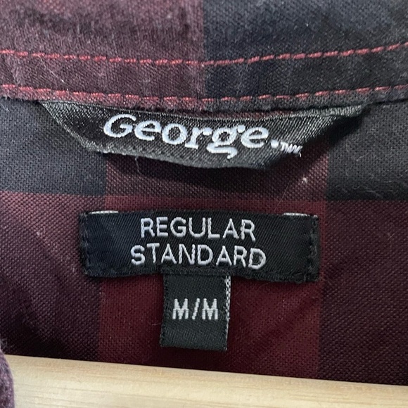 Burgundy & Black Plaid  Long Sleeve Cotton Button Up Short - Picture 3 of 7